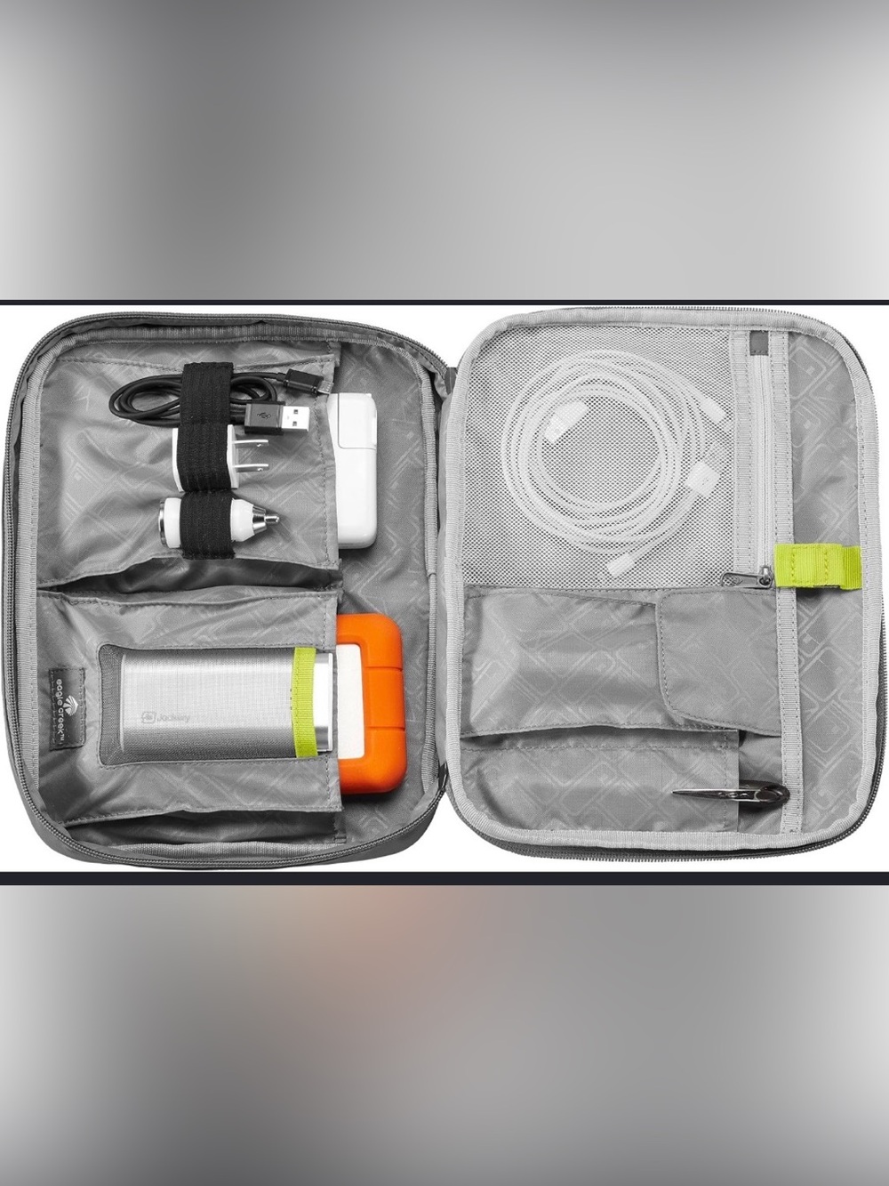 Sharper Image Portable Electronics Organizer Case in Gray with Lime Green Accent